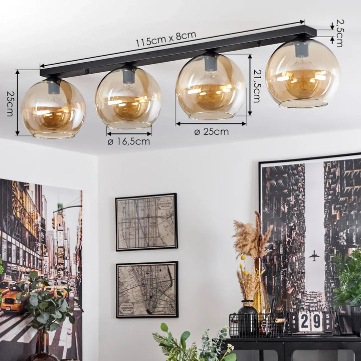 Modern Amber Glass Globe Ceiling Light - Bar Design