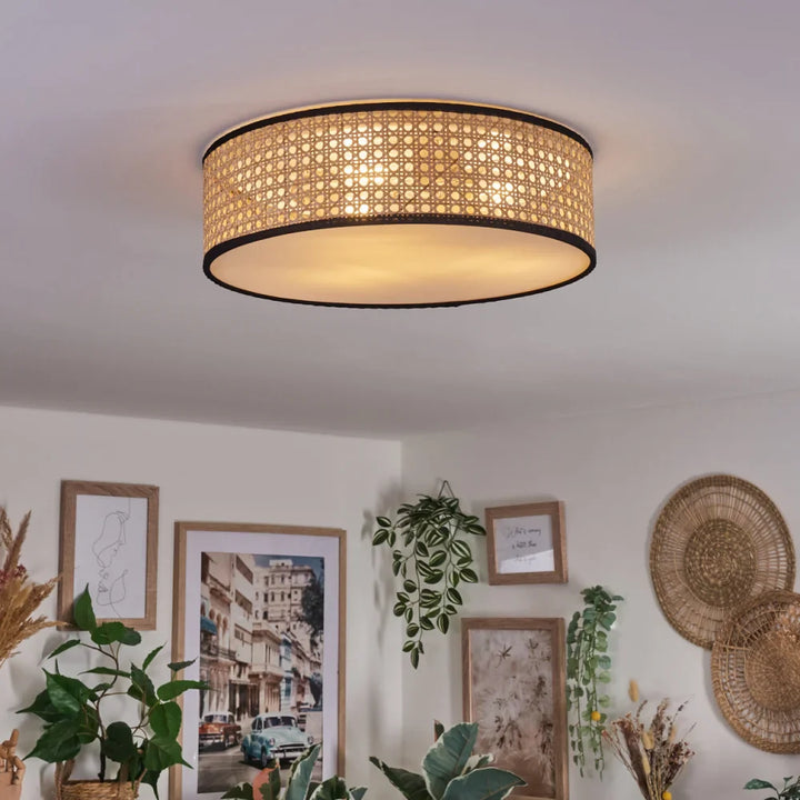 Rustic Rattan Drum Ceiling Light