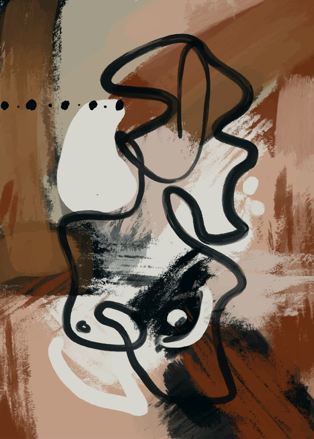 Wadi Home abstract line art canvas print in earthy tones with black lines, modern wall art.
