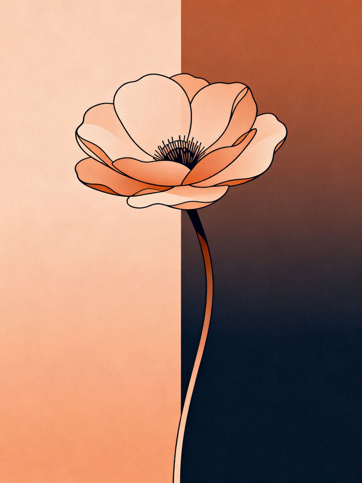 Wadi Home minimalist peach poppy illustration on gradient background wall art.