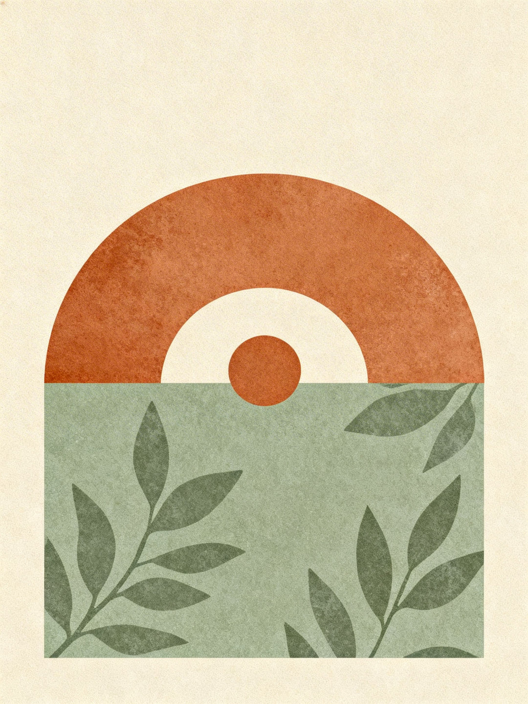 Wadi Home abstract geometric leaf artwork in terracotta and sage green, minimalist modern wall art.