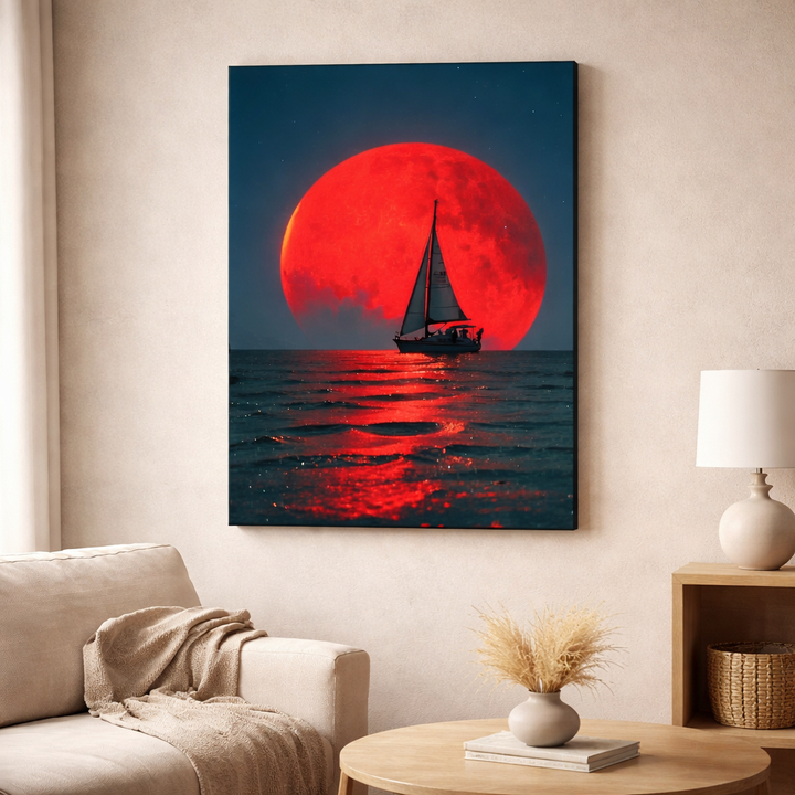 Red Moon Sailboat Canvas