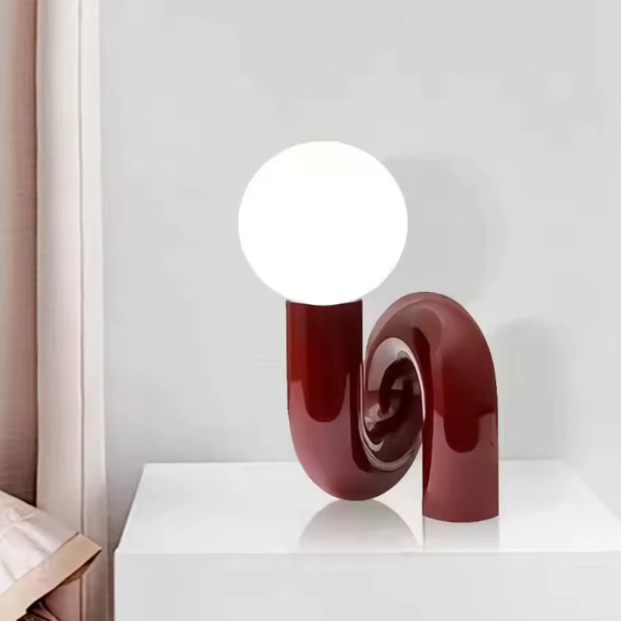 Sculptural Peach Table Lamp with Opal Globe