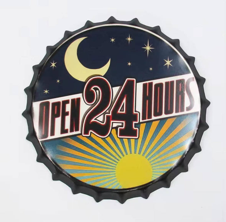 Open 24 Hours - Bottle Cap Wall Art