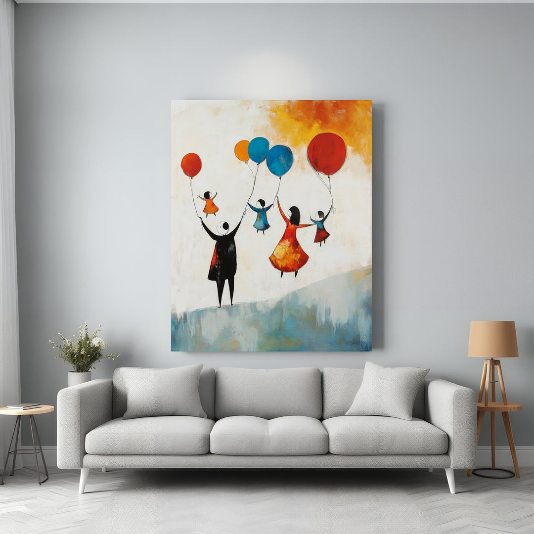 Family With Balloons Abstract Wall Art