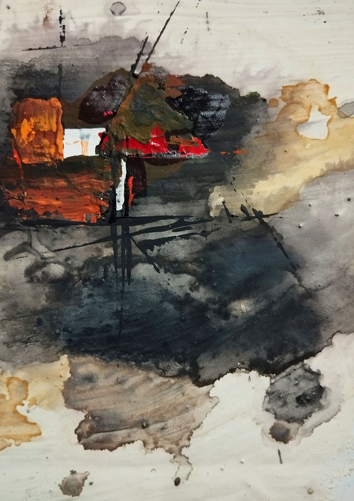 Wadi Home abstract expressionist wall art with bold strokes in earthy tones and vibrant accents, textured finish.
