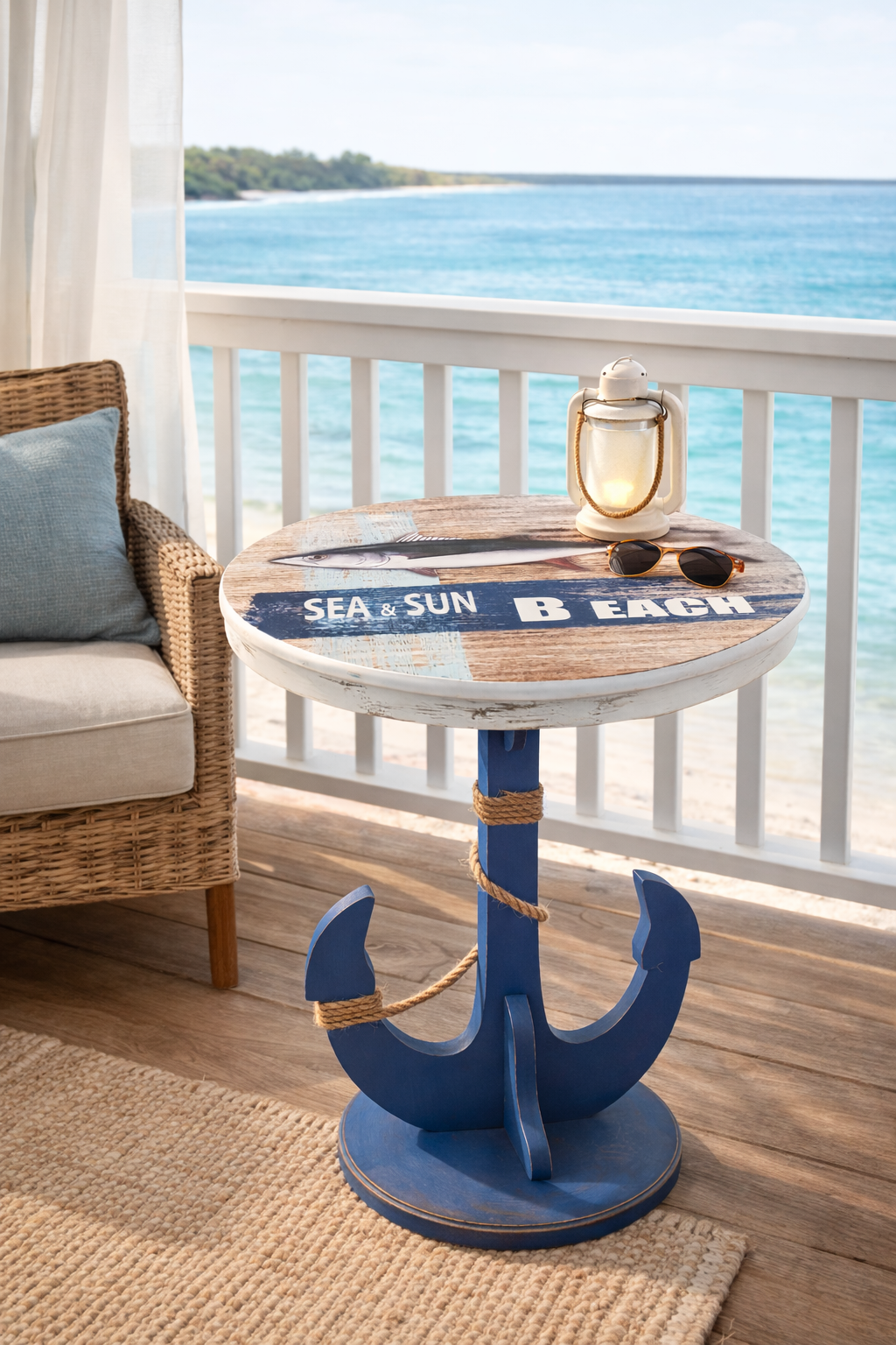 Coastal-style anchor base table for beach house interiors