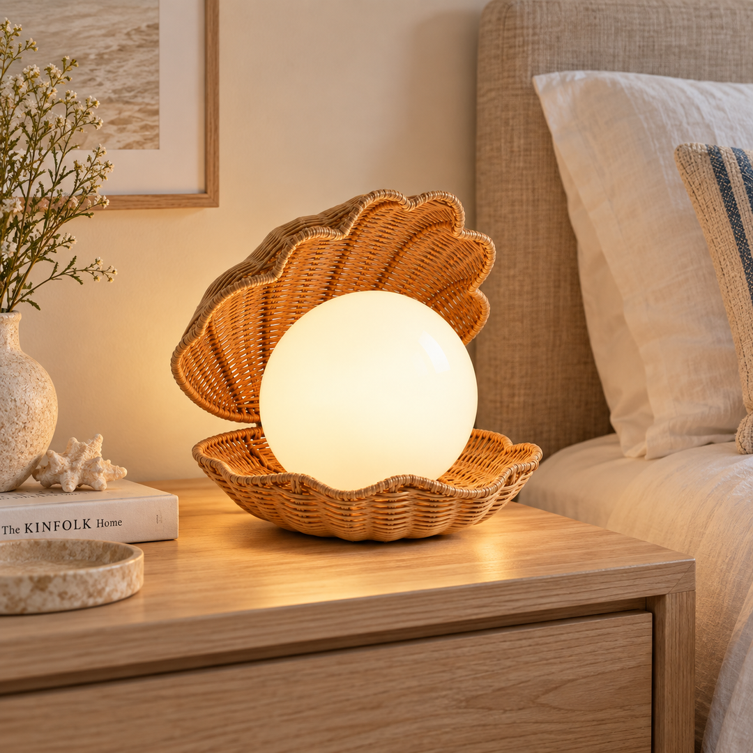 Shell-Inspired Rattan Table Lamp