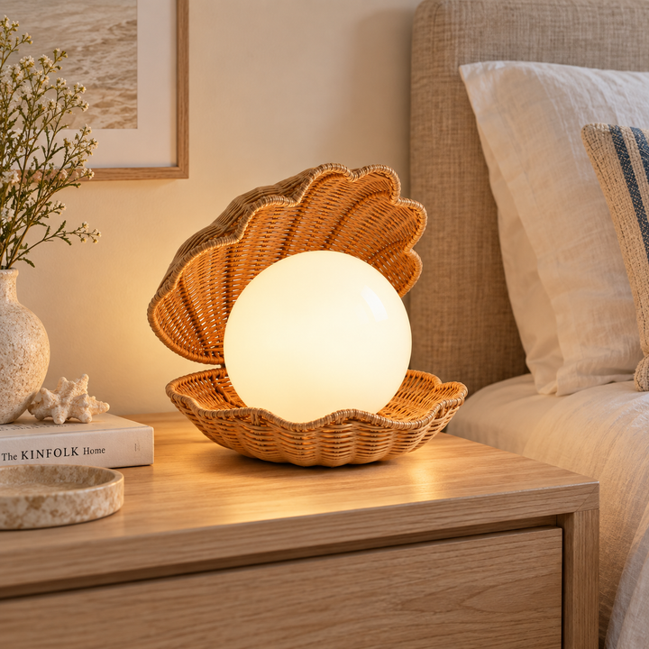 Shell-Inspired Rattan Table Lamp