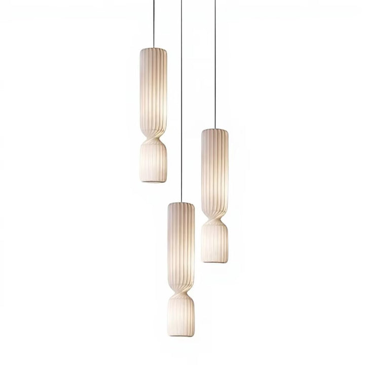 Modern Sculptural Pendant Light Set - Twisted White Design