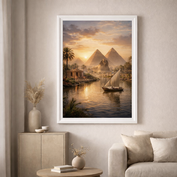 Nile River & Pyramids Sunset Canvas Wall Art