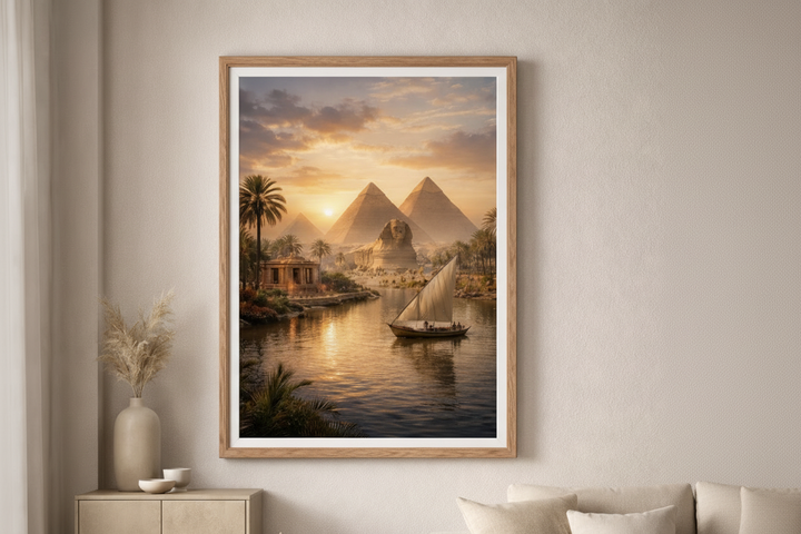 Nile River & Pyramids Sunset Canvas Wall Art