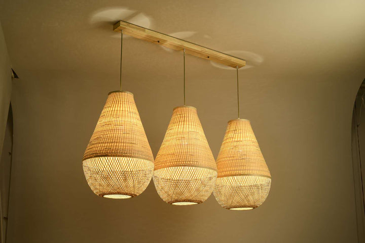 Multi-Light Pendant with Woven Bamboo Shades