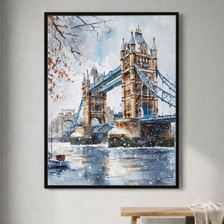 Tower Bridge Winter Watercolor Framed