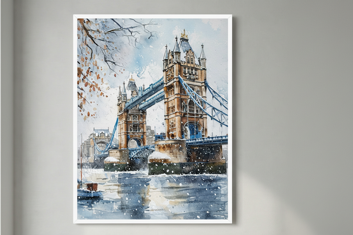Tower Bridge Winter Watercolor Canvas