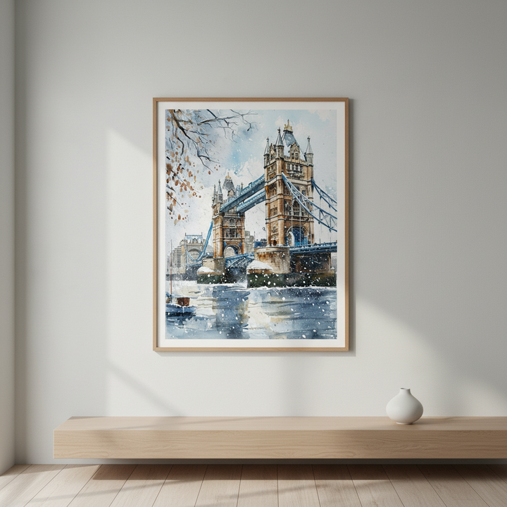 Tower Bridge Winter Watercolor Canvas