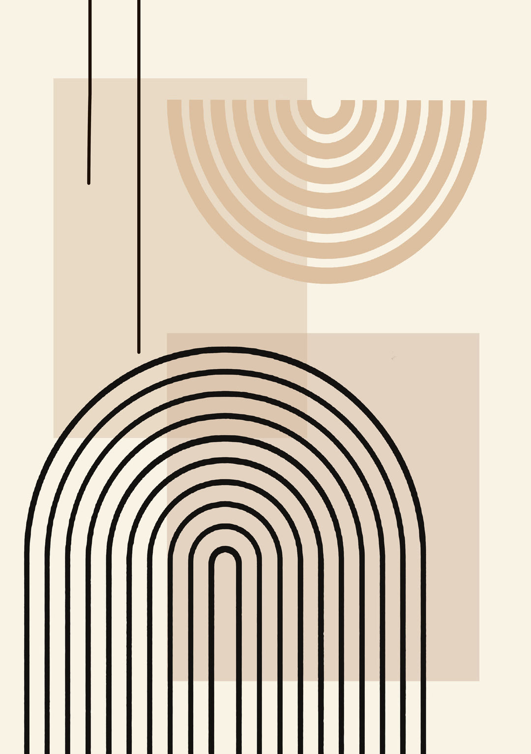 Wadi Home abstract geometric arch wall art in beige and cream with minimalist lines, mid-century modern style.