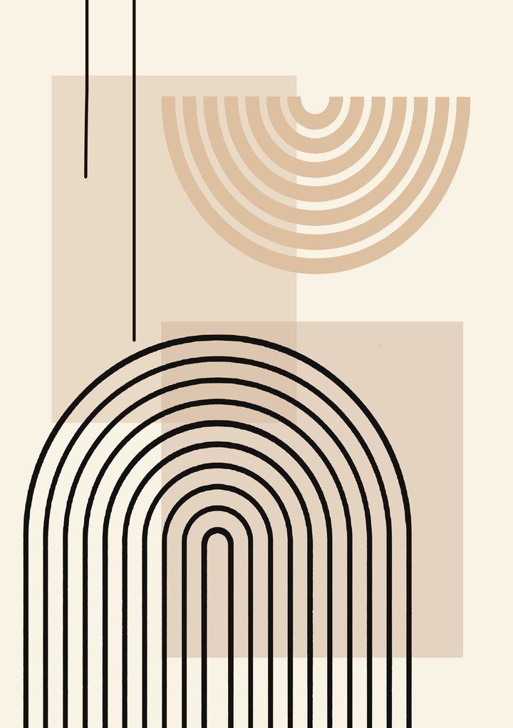 Wadi Home abstract geometric arch wall art in beige and cream with minimalist lines, mid-century modern style.