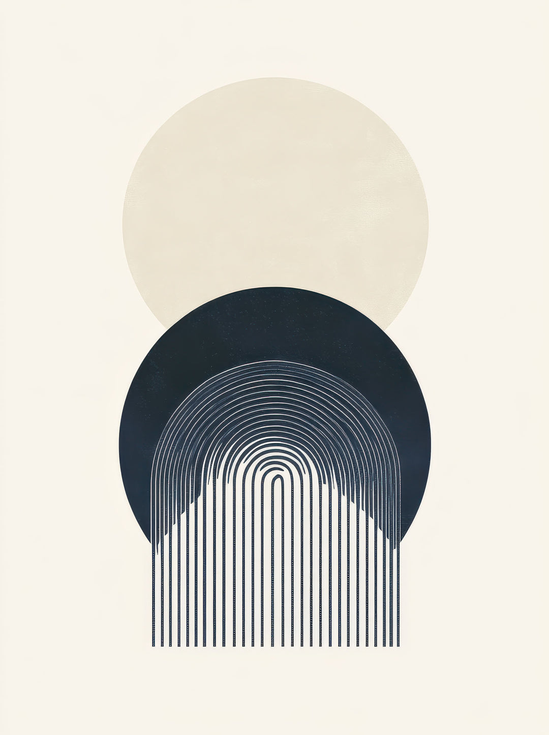 Wadi Home abstract geometric arch wall art in cream and navy, minimalist design with circular element.
