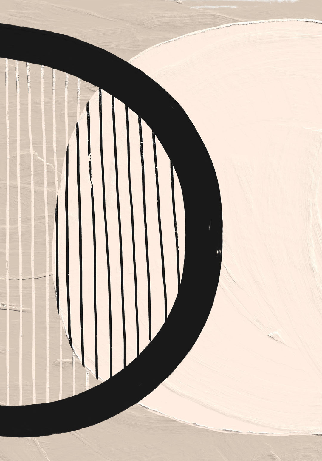 Wadi Home abstract geometric canvas art in neutral tones of beige, off-white, and black with vertical lines.