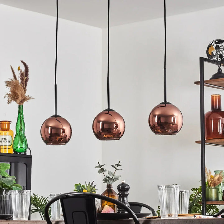 Modern Copper Glass Globe Pendant Light Trio