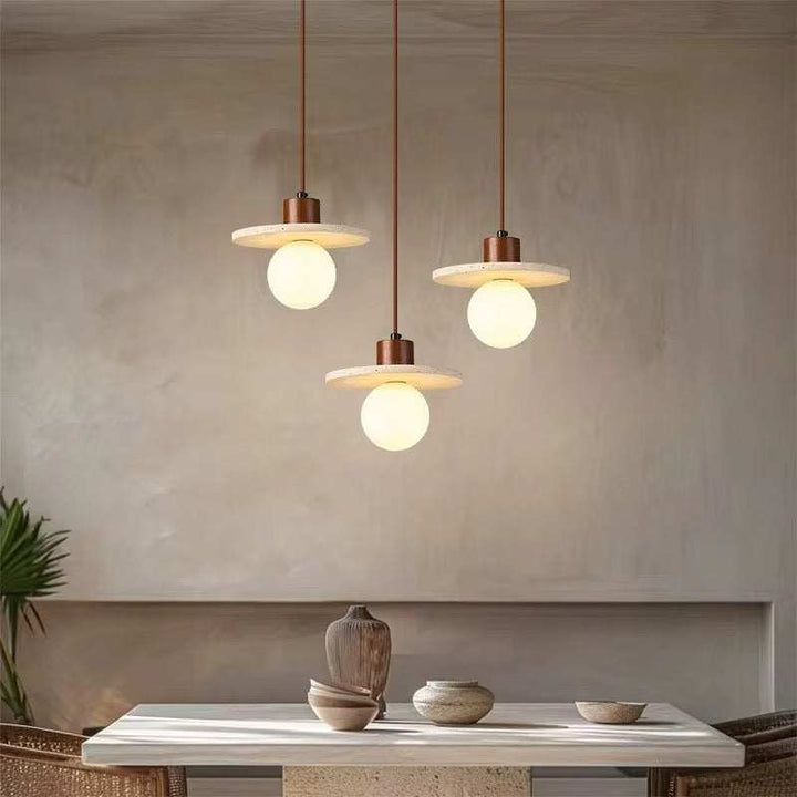 Flat Disc Travertine Pendant