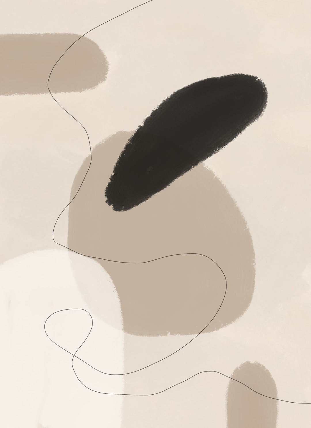 Wadi Home abstract organic shapes wall art in beige, cream, and black with minimalist line work.
