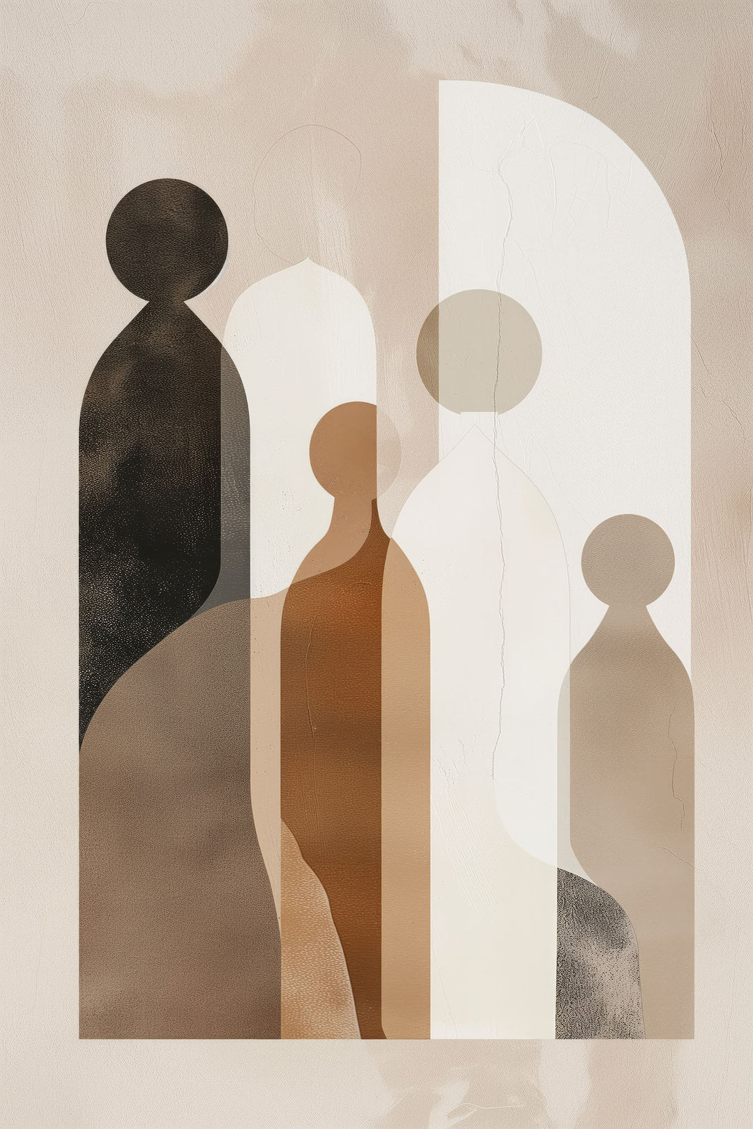 Wadi Home Abstract Family Figures Wall Art in beige, brown, and black. Modern minimalist print.