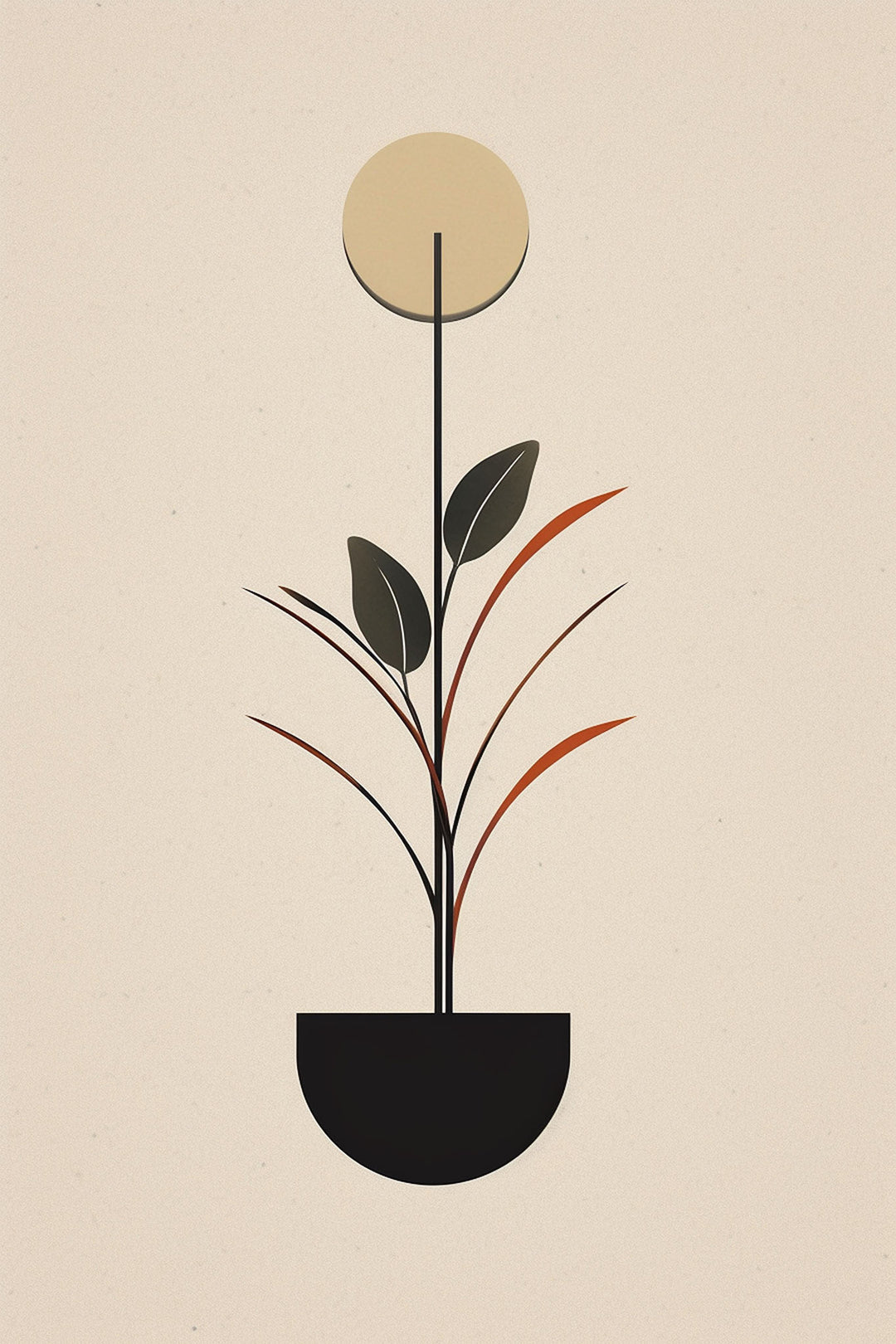 Wadi Home minimalist botanical plant artwork with a black pot and beige background.