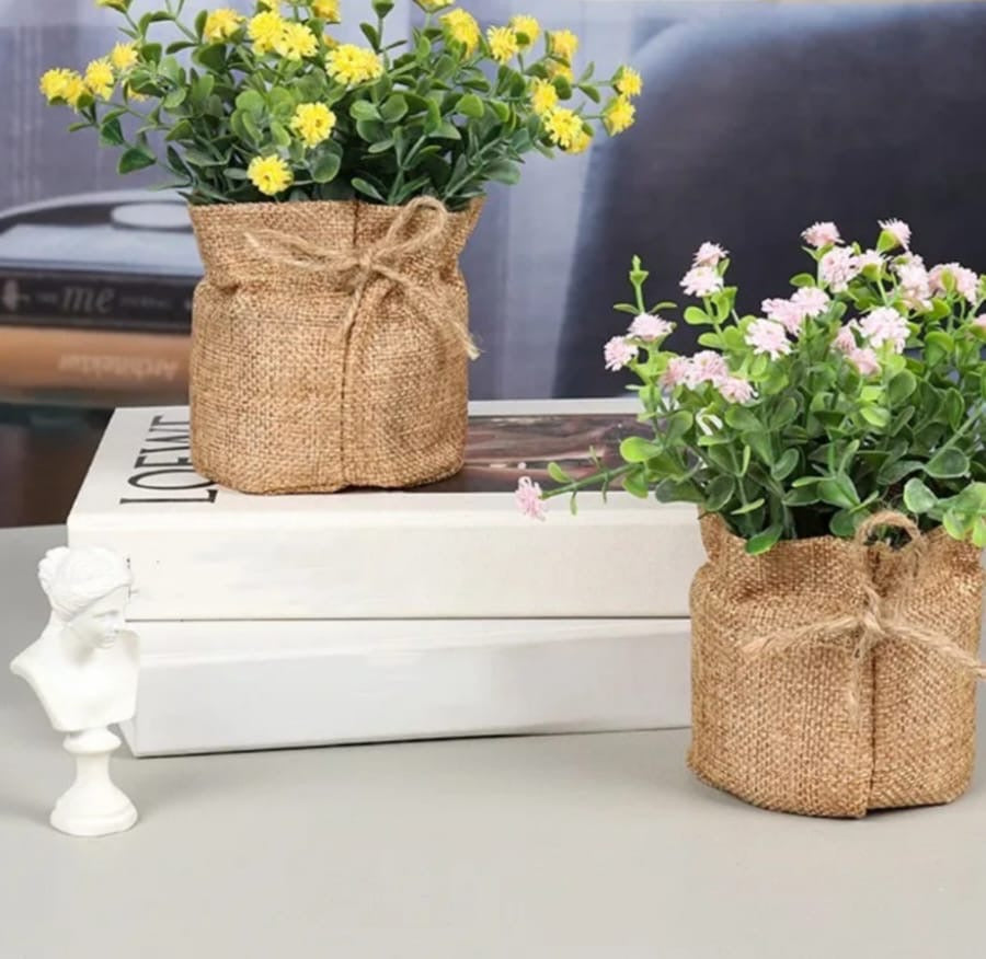 Yellow Potted Accent Plant set of 4 colors