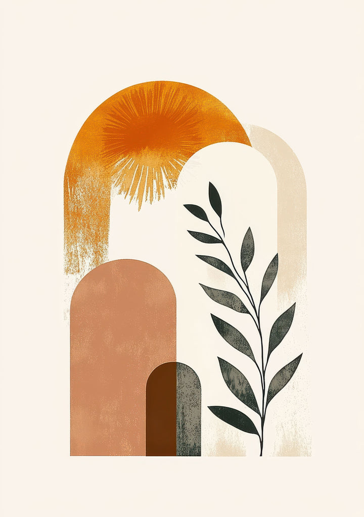 Wadi Home Abstract Arch Botanical Wall Art with terracotta, beige, and green arches and a botanical branch.