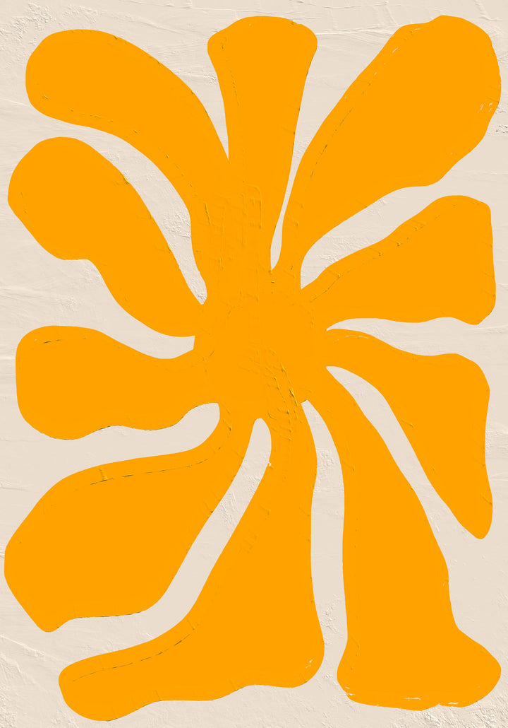 Wadi Home Abstract Floral Burst Wall Art: Vibrant sun-yellow abstract floral design on a neutral textured background.