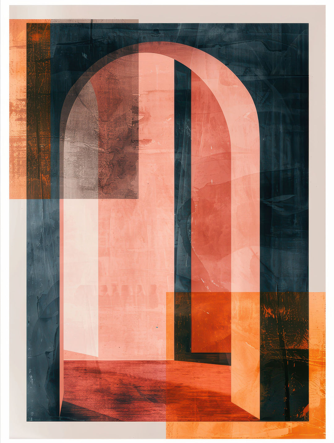Wadi Home Abstract Archway Geometric Wall Art with coral, navy, and orange hues. Textured finish.