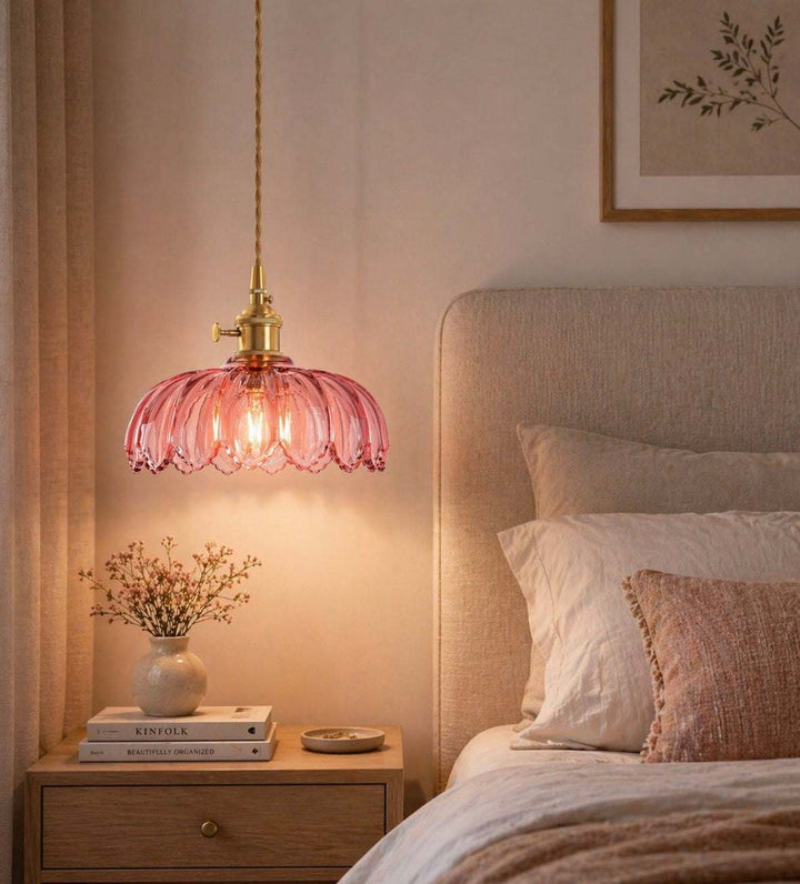 Pink Scalloped Glass Pendant Lamp