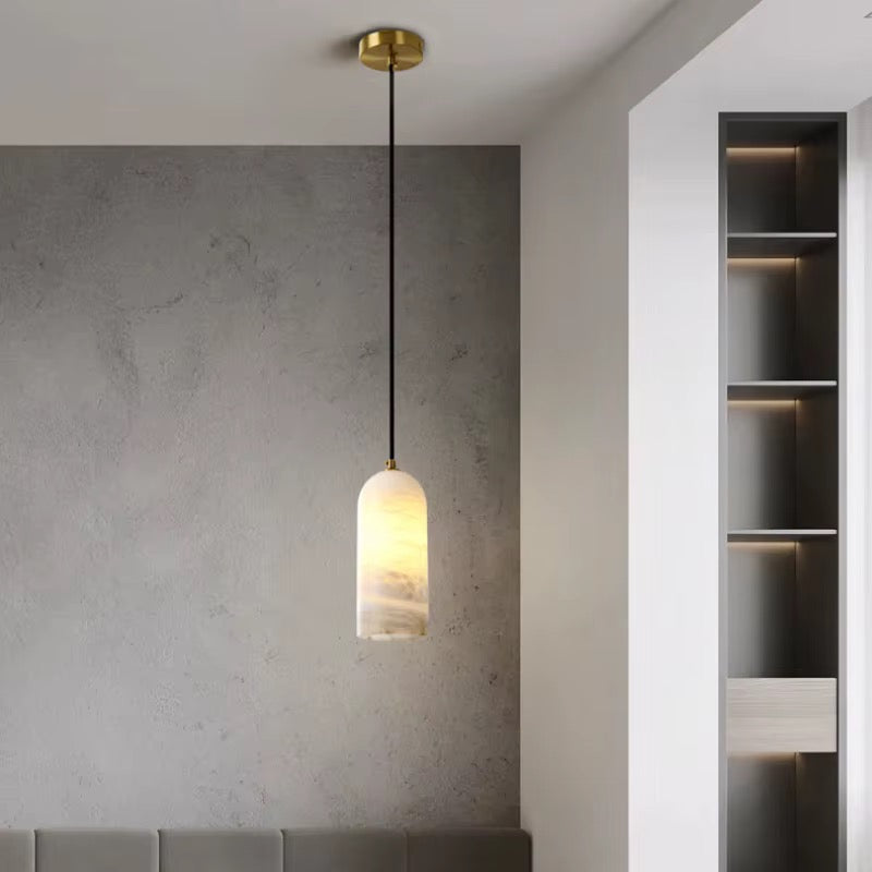 Pair of Cream Stone-Effect Pendant Lights