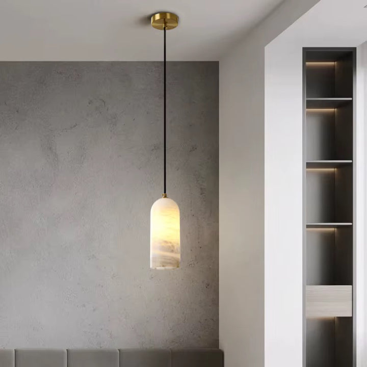 Pair of Cream Stone-Effect Pendant Lights