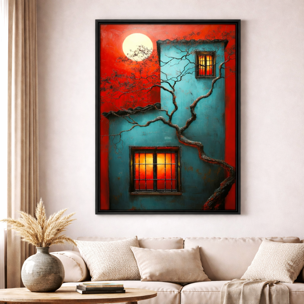 Surreal Moonlit House Canvas