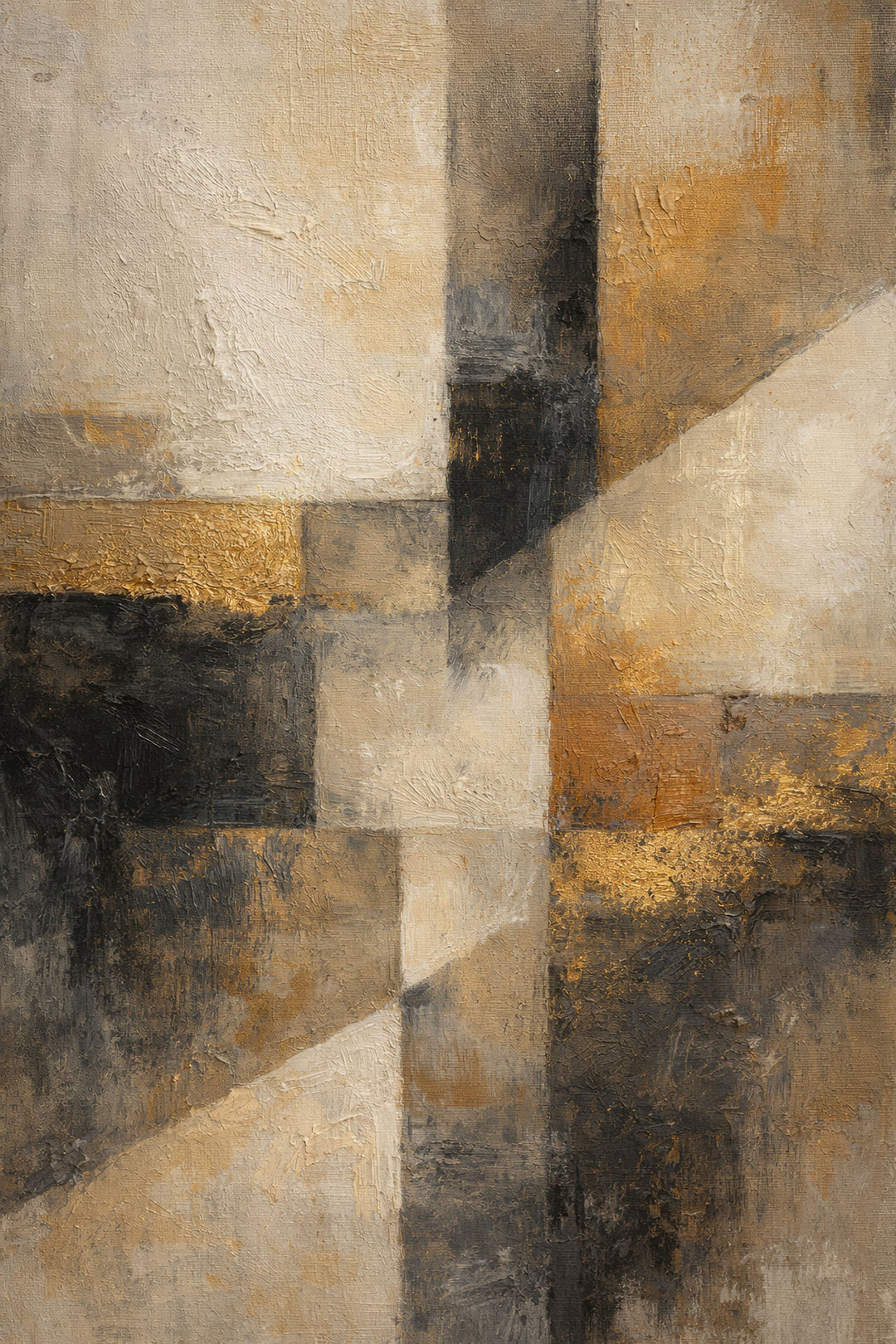 Wadi Home abstract geometric textured wall art in beige, gold, and charcoal. Modern art with bold patterns.
