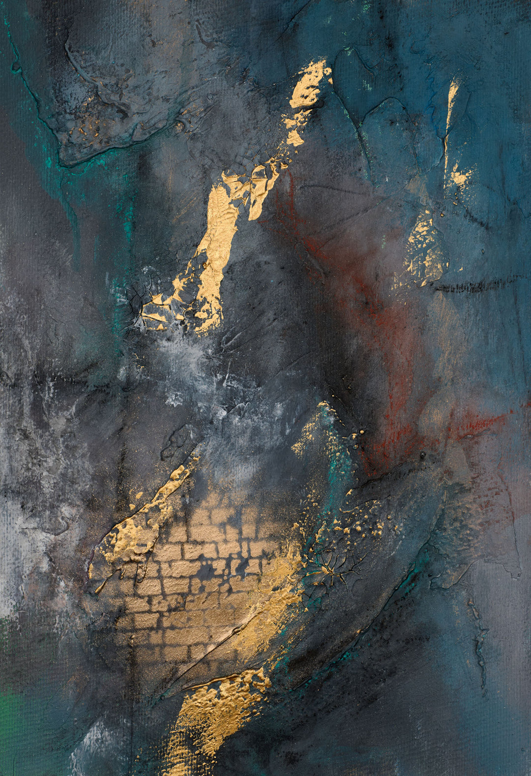 Wadi Home abstract textured canvas wall art in deep blues, grays, and gold accents. Modern sophistication for any room.