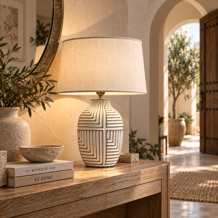 Cream Geometric Ceramic Table Lamp