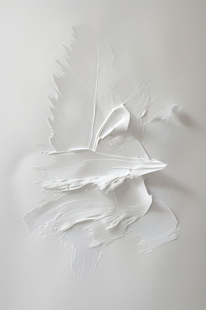 Wadi Home textured abstract white wall art with bold brushstrokes, minimalist design.