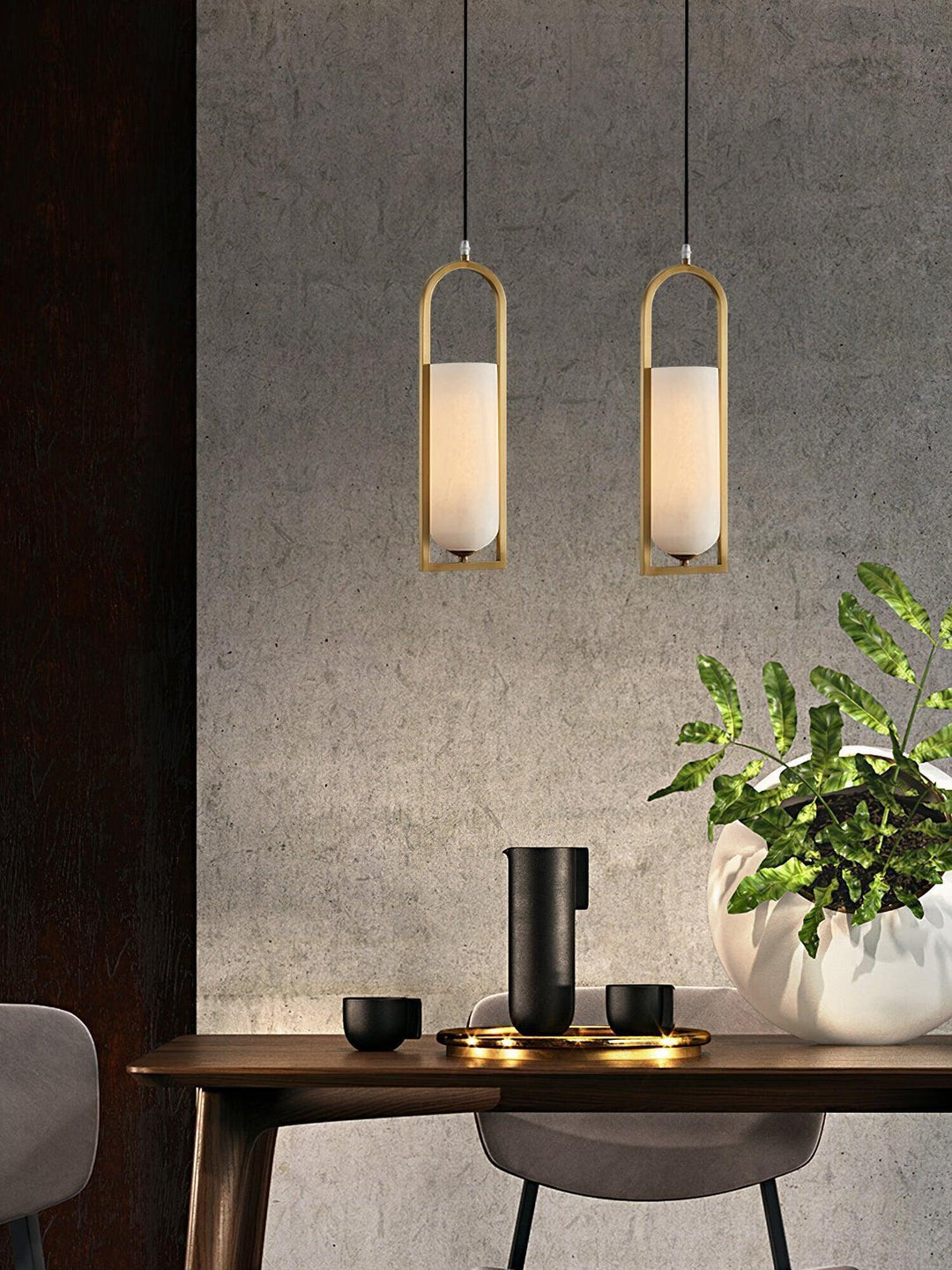 Minimal Arch Natural Spanish Alabaster Pendant Light
