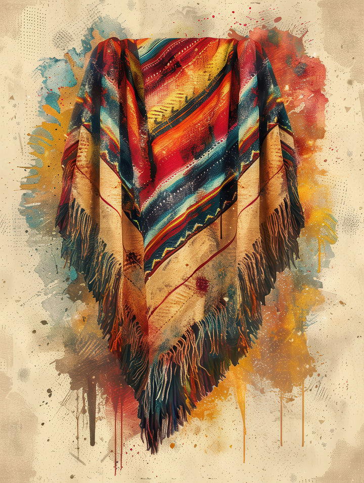 Wadi Home bohemian fringe throw blanket in sunset hues with geometric pattern and playful fringe trim.