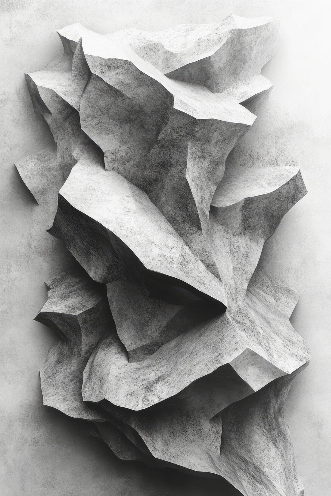 Wadi Home abstract monochromatic stone formation wall art with textured, geometric shapes and dramatic shadows.