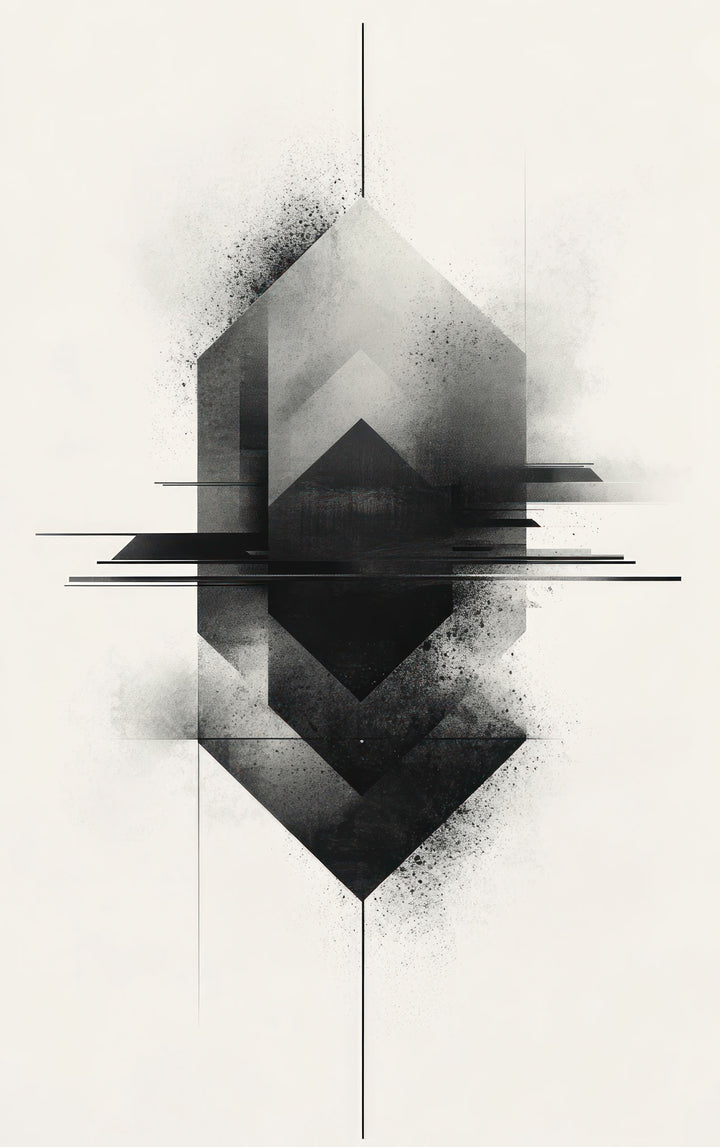 Wadi Home abstract geometric wall art in black and white with minimalist aesthetic. Modern art print.