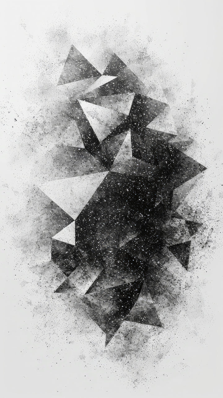 Wadi Home abstract geometric fragment wall art in monochromatic palette with textured, sketchy effect.