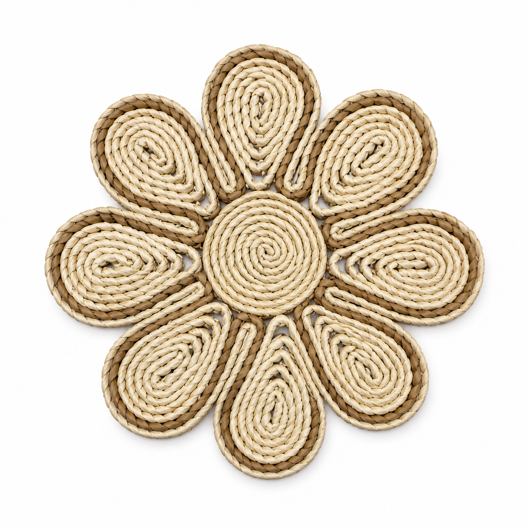 Leaf Square Flower Woven Trivet