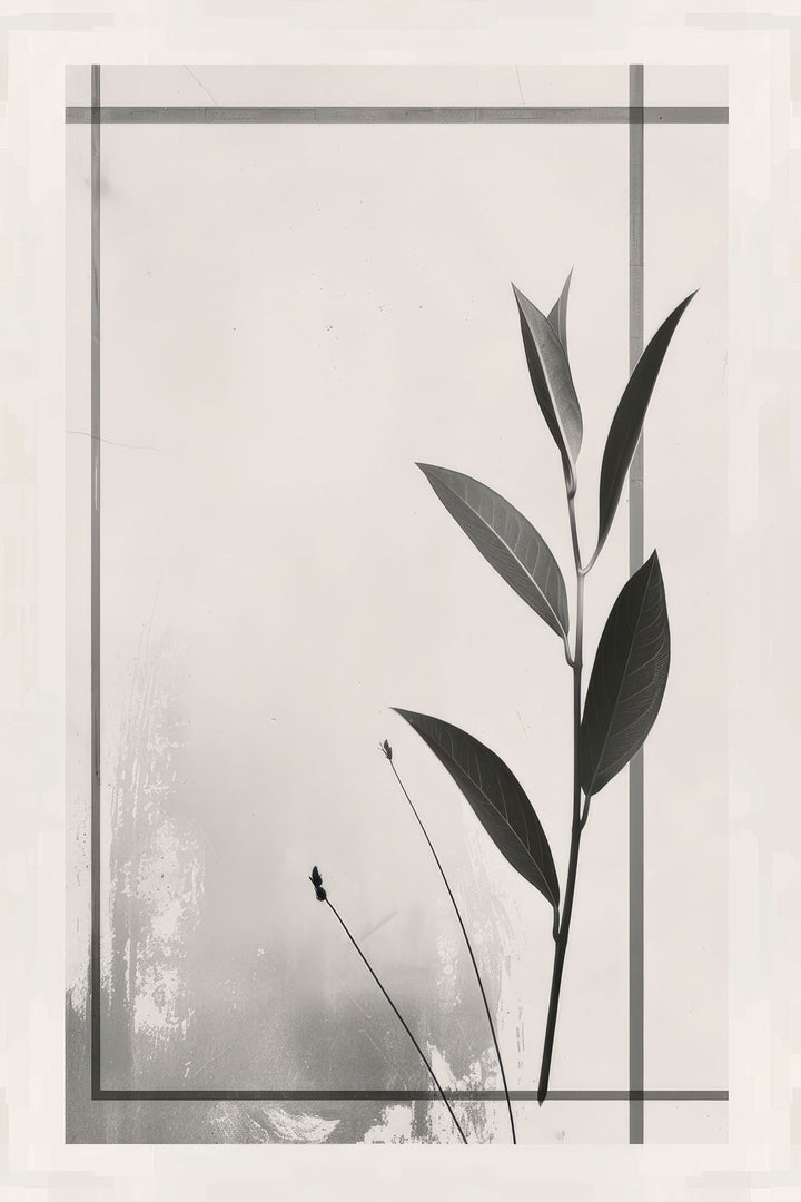 Wadi Home Botanical Line Art Framed Wall Art, black and white minimalist leaf print in a white frame.