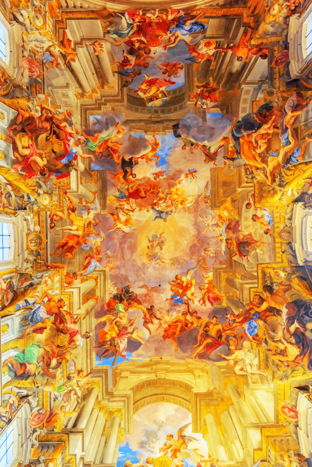 Wadi Home Baroque Ceiling Fresco Wall Art featuring vibrant celestial figures and architectural details, printed on high-quality material.