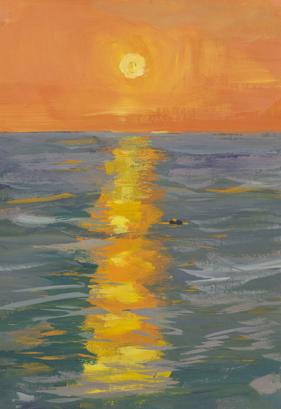 Wadi Home canvas wall art depicting an impressionistic sunset over water with vibrant orange, yellow, and blue hues.